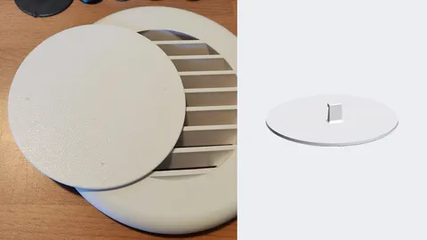 3D-printed sliding cover over a round RV vent, with a render of the cover