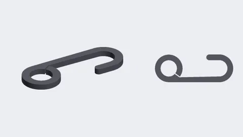 Renders of a flat 3D-printed handlebar hook with a ring that slides onto a bar