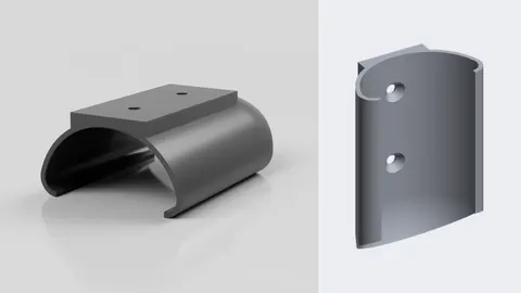 Render of a dark 3D-printed cradle that holds a TCL Roku TV remote, with a second view showing its two screw holes