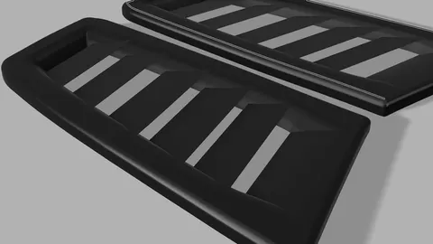 Render of a pair of black 3D-printed louvered add-on car hood vents