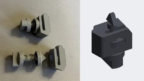 Photo of two 3D-printed Jeep Grand Cherokee WK2 rear bumper hitch cover retainers with their springs, and a render of one retainer