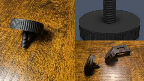 Replacement thumbscrew for a PawHut hamster cage, 3D printed, with CAD view