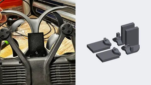 3D-printed light mount fitted to a DJI Avata 2 drone, with a render of its four pieces
