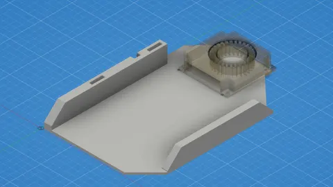 Render of a 3D-printed fan shroud holding a 40 mm blower fan inside a Lenovo ThinkCentre Tiny