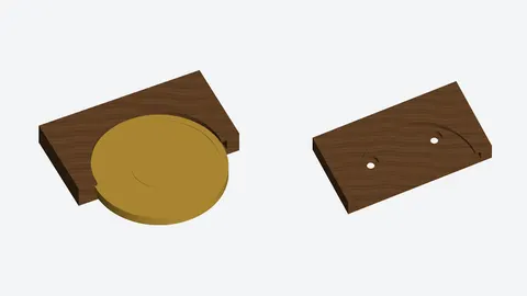 Render of a slide-in coin mount holding a coin, beside the empty mount with its two screw holes