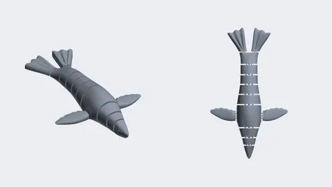 Renders of a 3D-printed articulated leopard seal toy with a segmented body