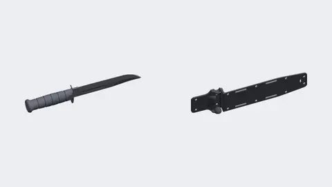 Renders of a 3D-printed prop Bowie knife and its sheath